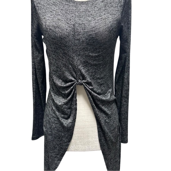HiLo Long Sleeve Knot Detail Grey Marled Top L - Picture 2 of 7